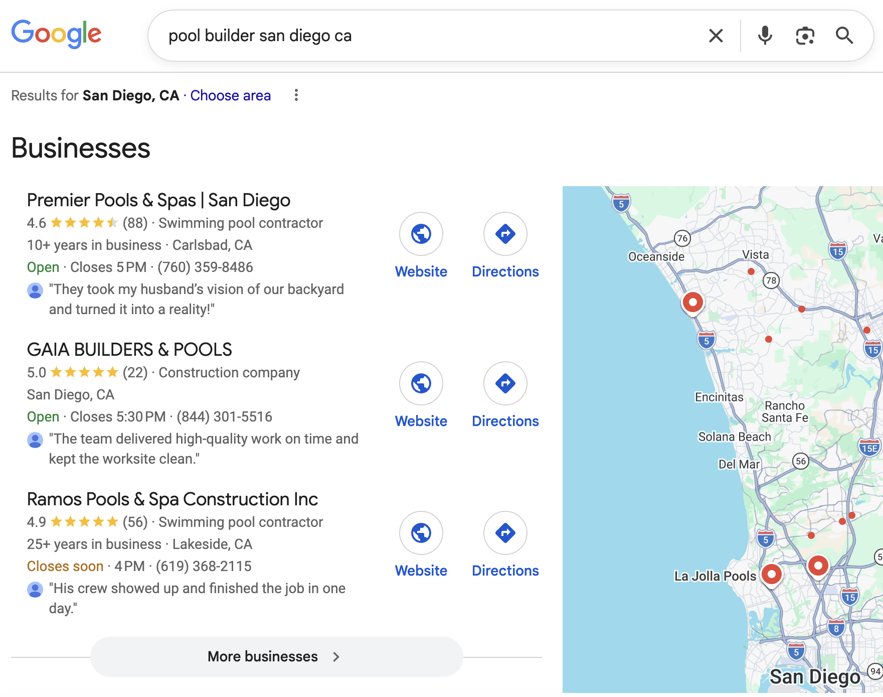 Pool builder dominating local search results